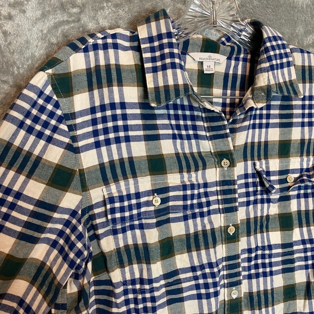LL Bean Signature Women Plaid Flannel Button Shirt 14 Classic‎ Americana Rugged